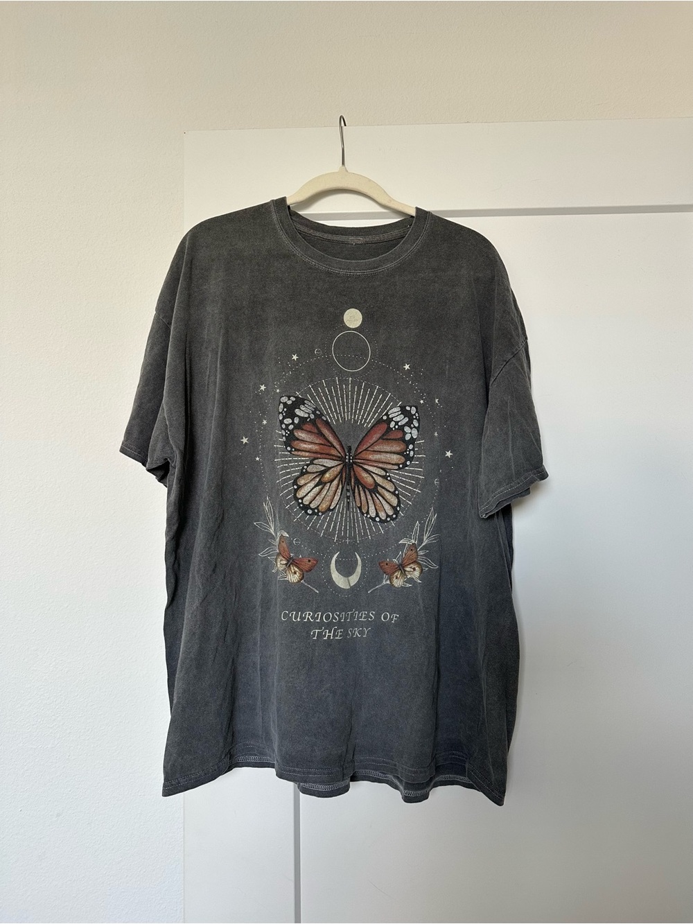 Urban Outfitters Curiosities of the Sky Oversized Charcoal Butterfly Graphic Tee